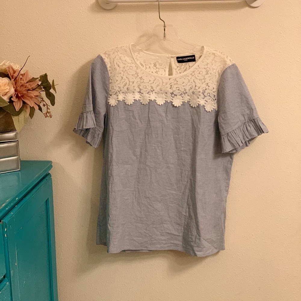 KARL LAGERFELD PARIS sweet blue lace top